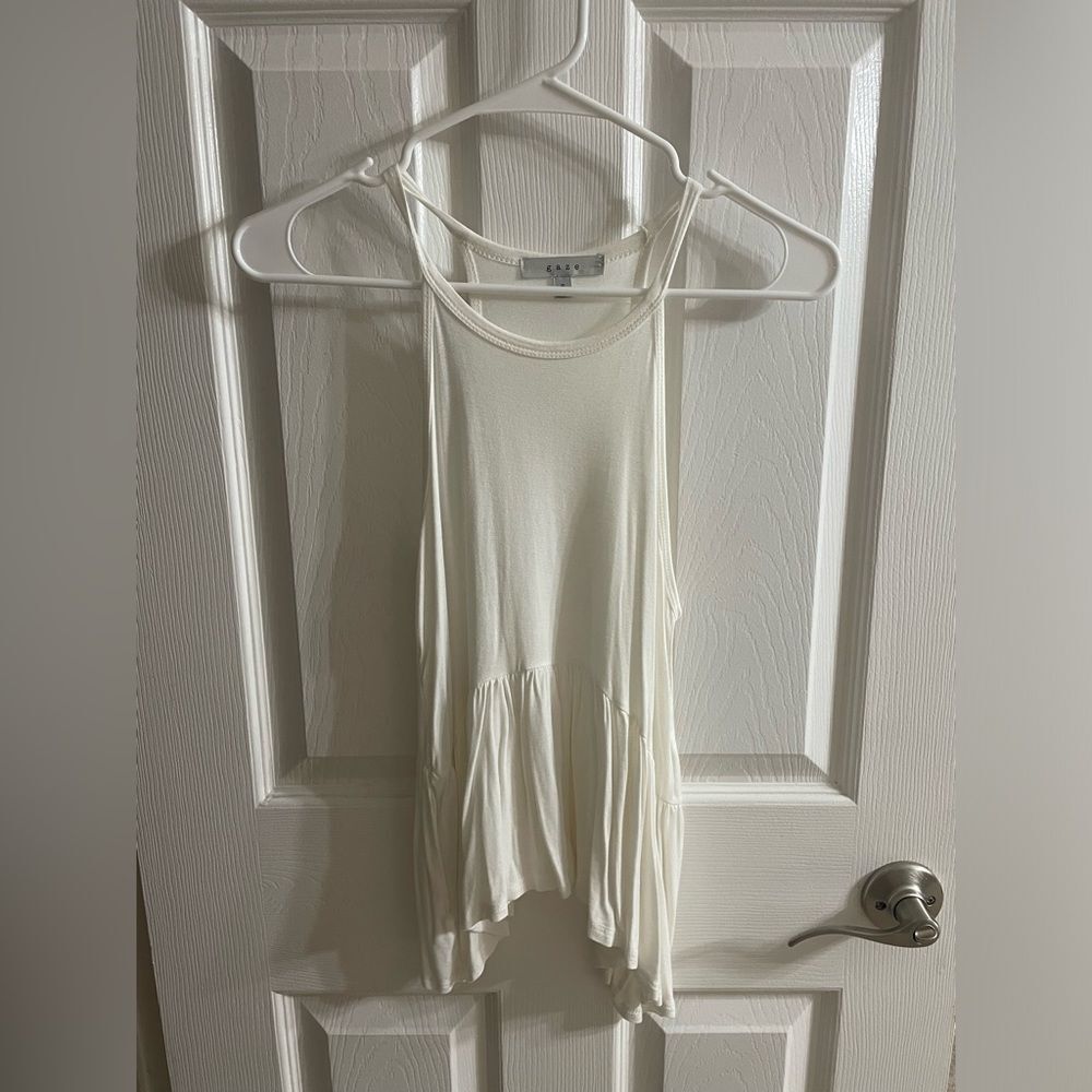 Gaze white sleeveless ruffle tank top shirt size small everyday essentials